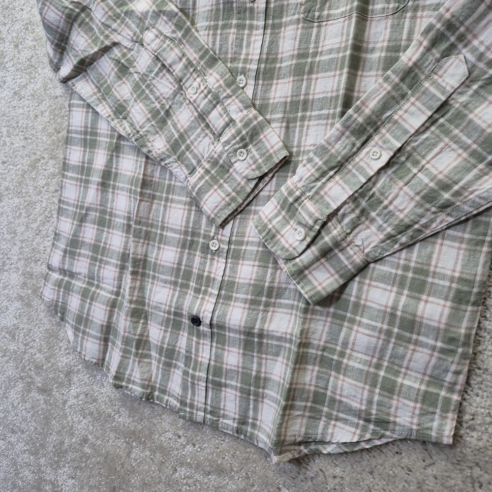 Taylor Stitch Linen Shirt Mens 40 Medium Green Plaid Button Down Coastal Beach - Picture 3 of 12